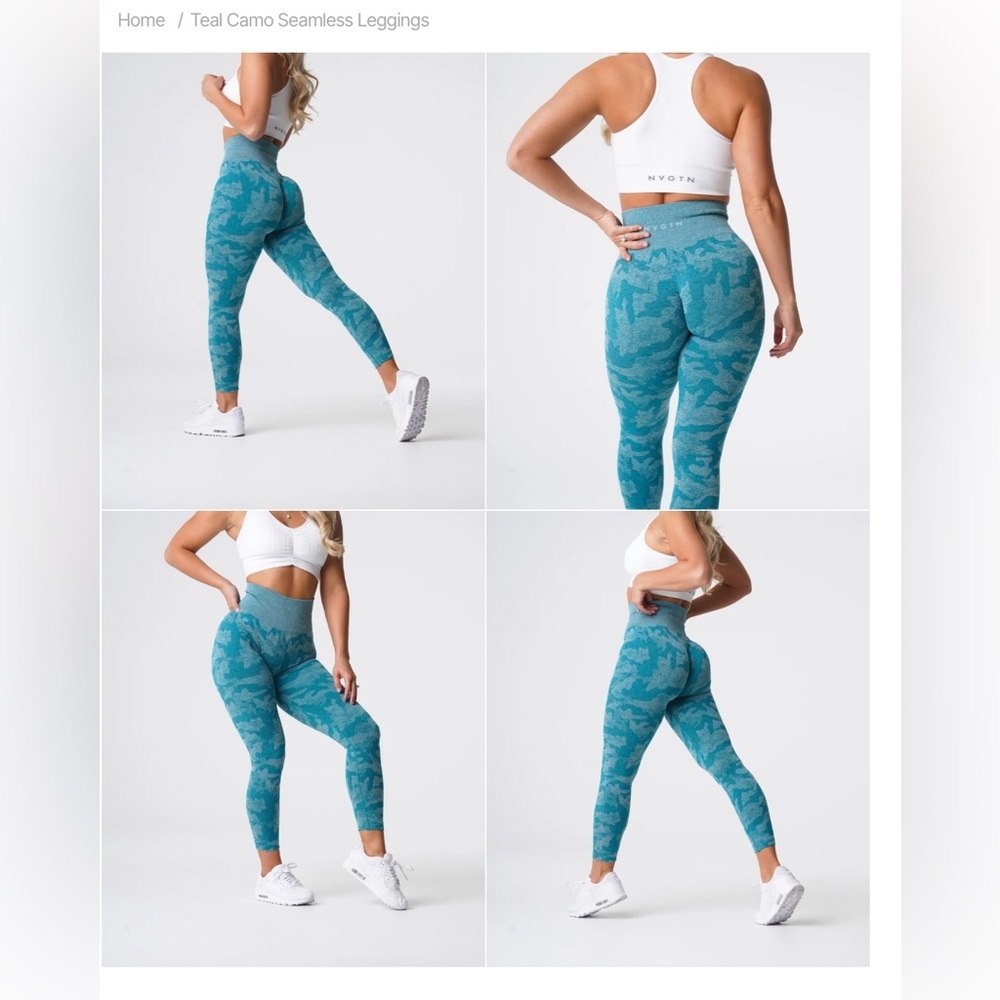 NVGTN Teal Camo High Waisted Leggings; size small - Picture 2 of 6